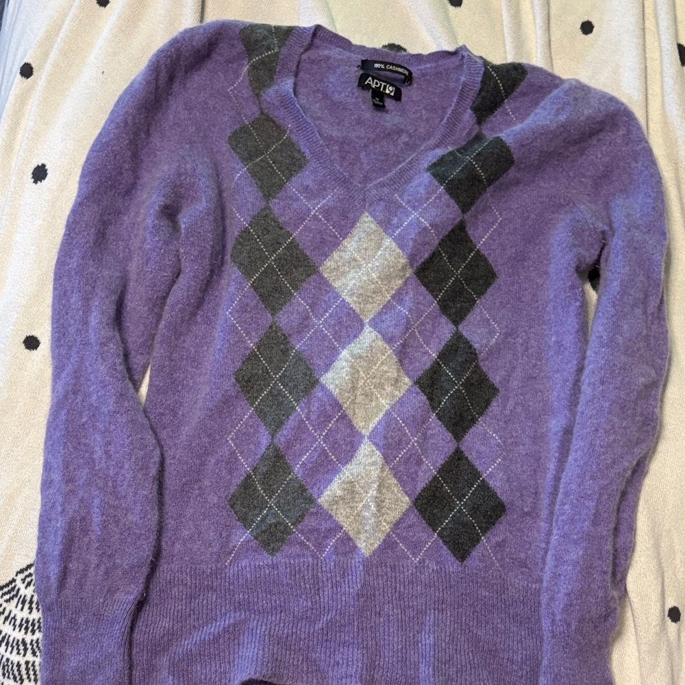 Apt. 9 Women's Purple Cashmere Argyle V-Neck Sweater